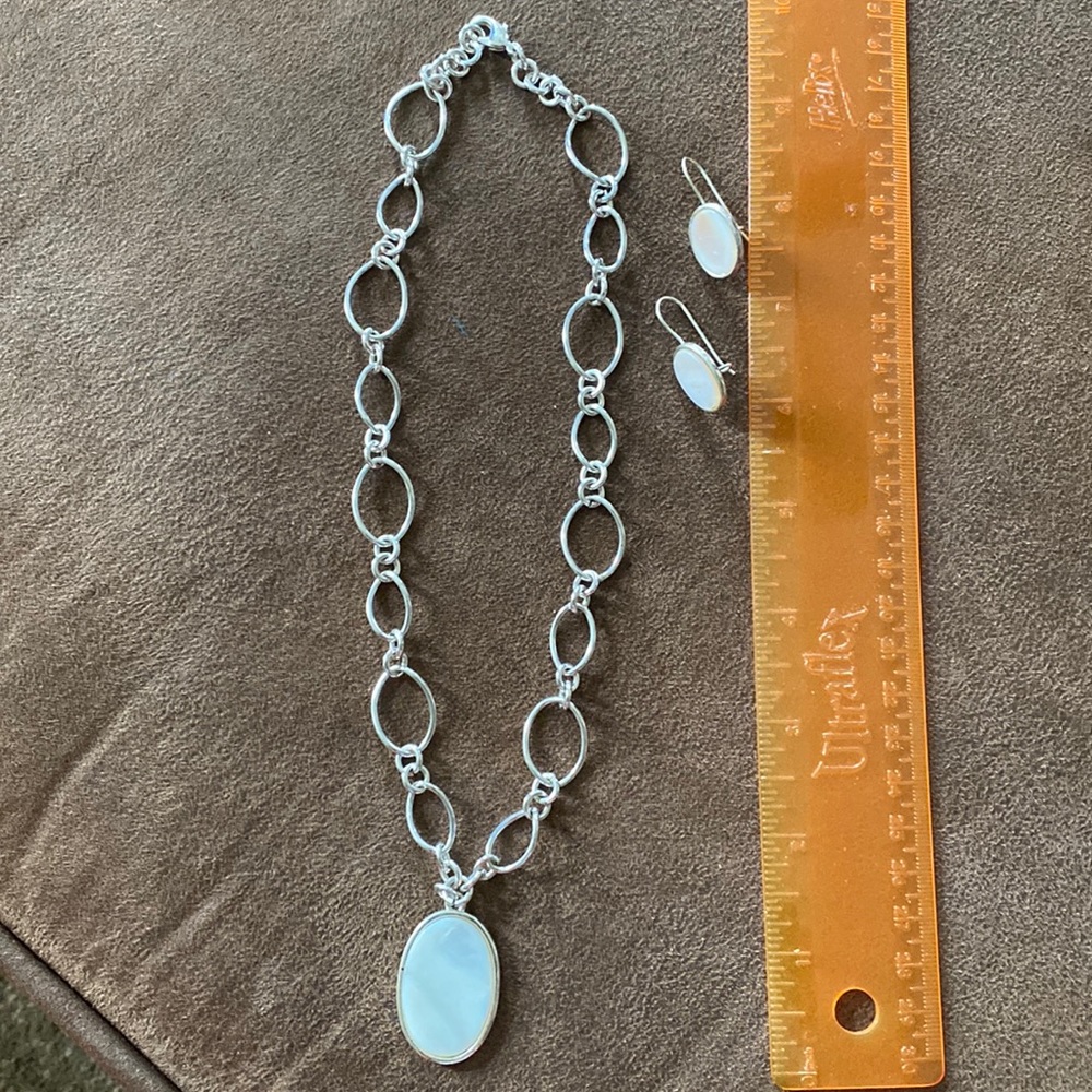 Silver and white earring and necklace set